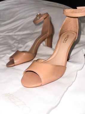 Arezzo Nude Ankle-Strap Block Heels